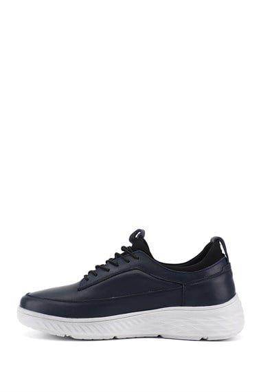 Erkek Lacivert Bağcıklı Kauçuk Taban Hakiki Deri Sneaker