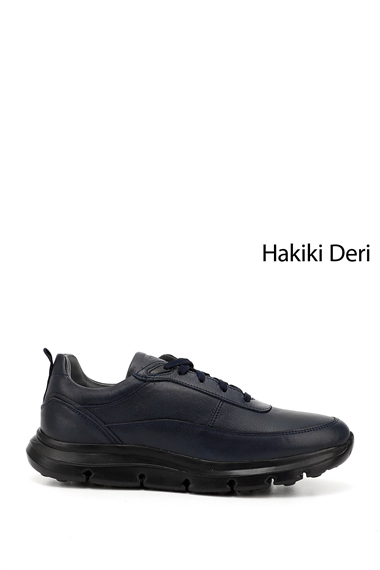 Erkek Lacivert Bağcıklı Hakiki Deri Sneaker
