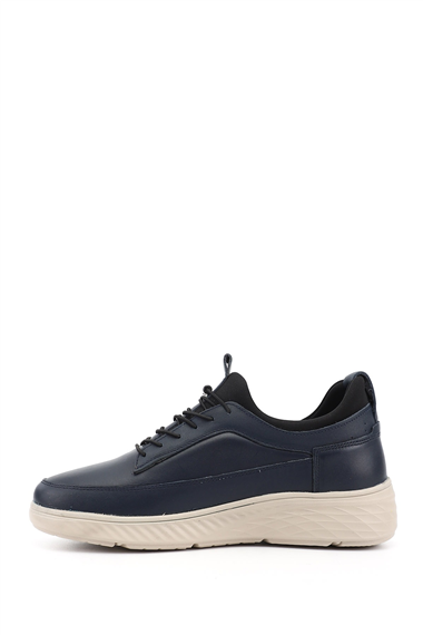 Erkek Lacivert Bağcıklı Hakiki Deri Sneaker