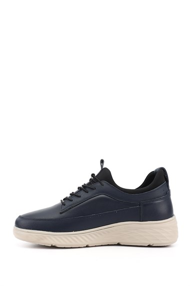 Mens Navy Blue Lace-up Rubber Sole Genuine Leather Sneaker