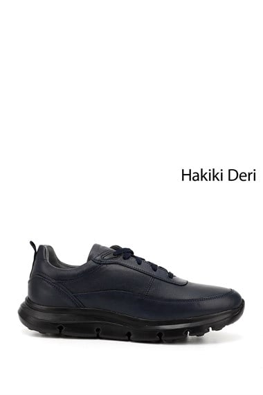 Erkek Lacivert Bağcıklı Hakiki Deri Sneaker