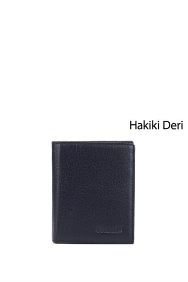 Erkek Lacivert Hakiki Deri Dikey Cüzdan