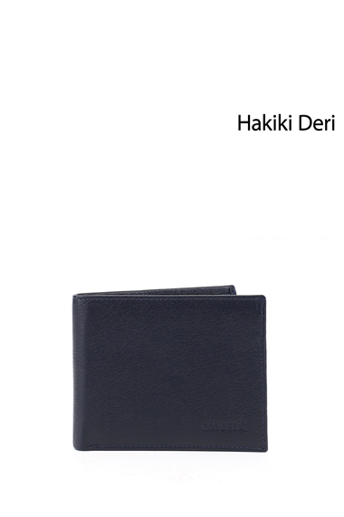 Erkek Lacivert Hakiki Deri Yatay Cüzdan