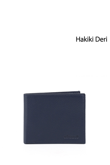 Erkek Lacivert Hakiki Deri Yatay Cüzdan