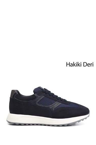 Erkek Lacivert Süet Bağcıklı Hakiki Deri Sneaker