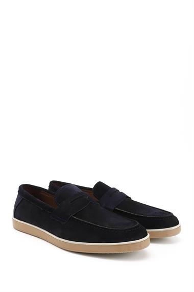 Mens Navy Blue Suede Genuine Leather Loafer Shoes