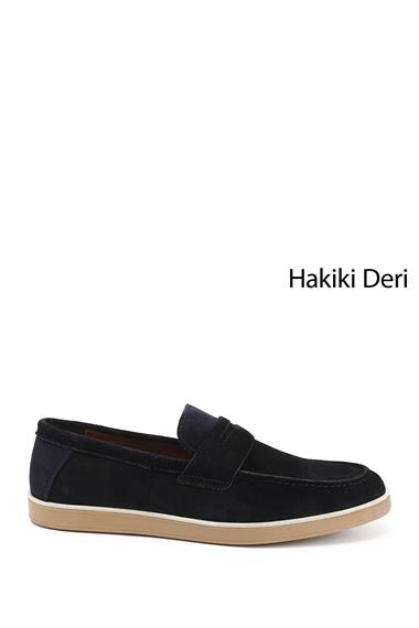 Mens Navy Blue Suede Genuine Leather Loafer Shoes
