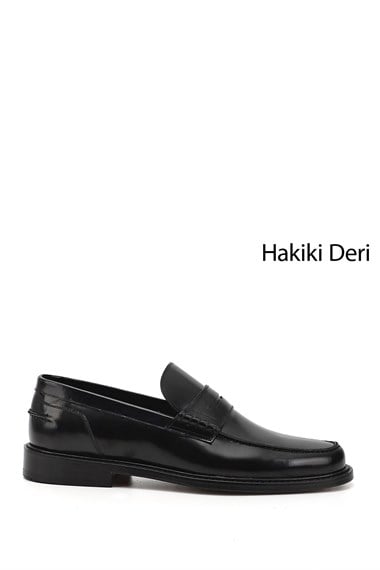 Erkek Siyah Açma Kösele Taban Hakiki Deri Loafer Ayakkabı