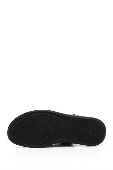 Erkek Siyah Hakiki Deri Comfort Sandalet