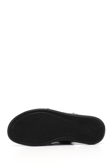 Mens Black Genuine Leather Comfort Sandals