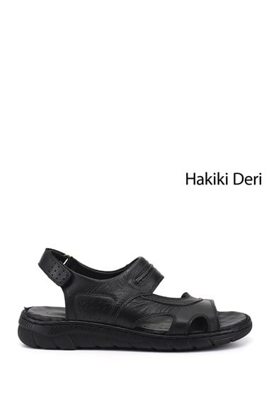 Erkek Siyah Hakiki Deri Comfort Sandalet