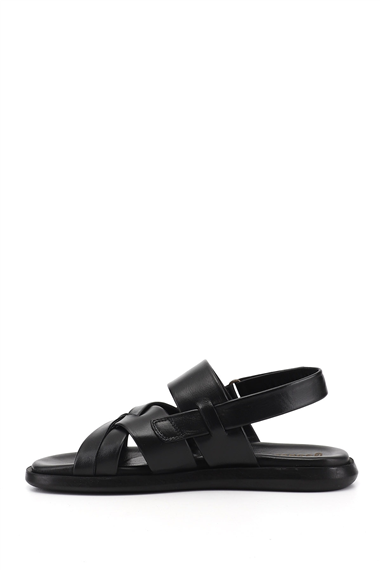 Mens Black Genuine Leather Comfort Sandals
