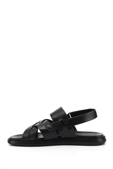 Erkek Siyah Hakiki Deri Comfort Sandalet