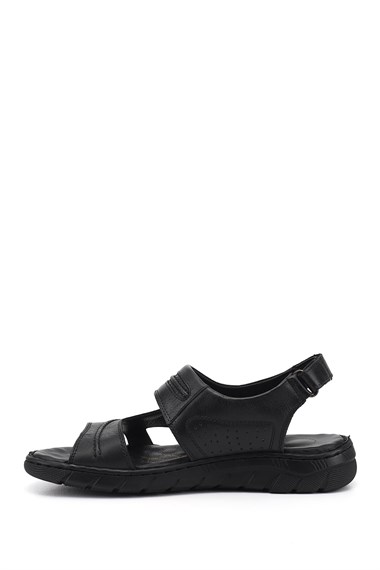 Erkek Siyah Hakiki Deri Comfort Sandalet