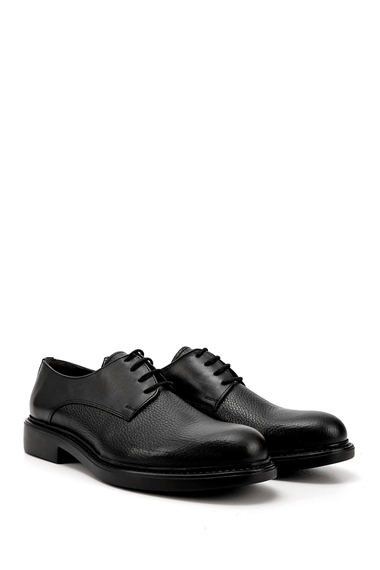 Mens Black Lace-Up Printed Genuine Leather Classic Shoes