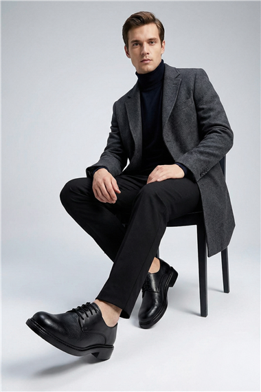Mens Black Lace-Up Printed Genuine Leather Classic Shoes