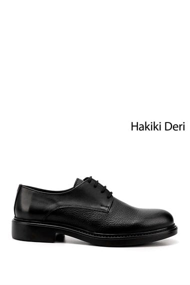 Erkek Siyah Bağcıklı Baskılı Hakiki Deri Klasik Ayakkabı