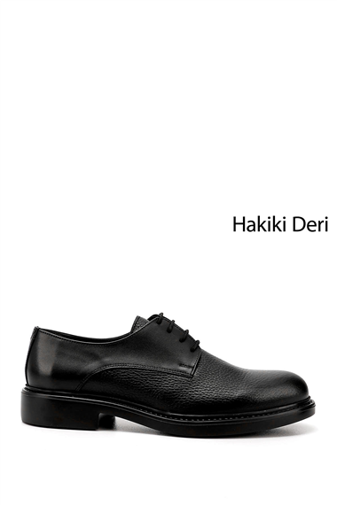 Mens Black Lace-Up Printed Genuine Leather Classic Shoes