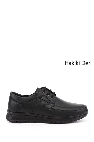 Erkek Siyah Bağcıklı Hakiki Deri Ayakkabı
