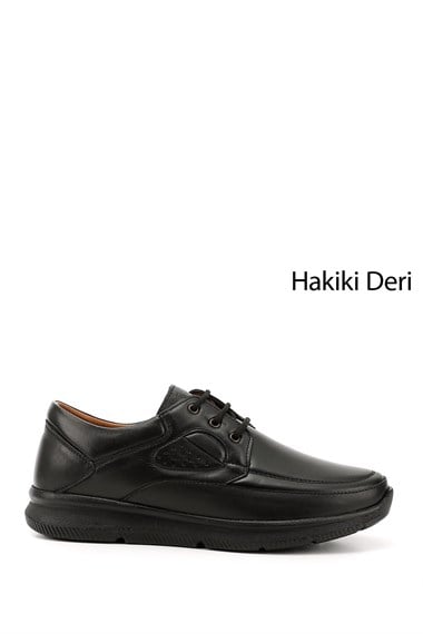 Erkek Siyah Bağcıklı Hakiki Deri Ayakkabı