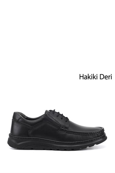 Erkek Siyah Bağcıklı Hakiki Deri Ayakkabı
