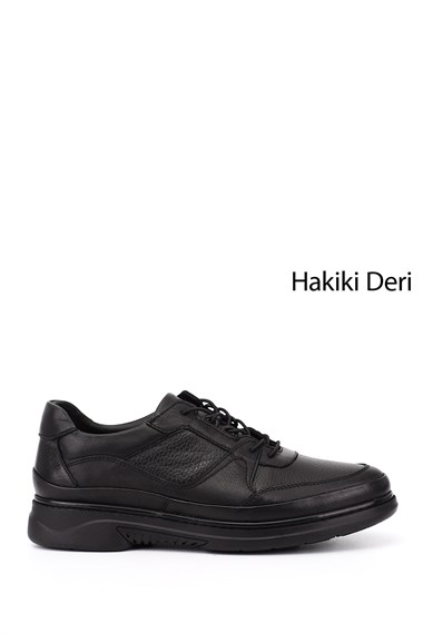 Erkek Siyah Bağcıklı Hakiki Deri Comfort Ayakkabı