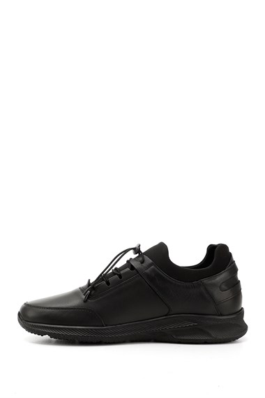 Mens Black Lace-Up Genuine Leather Comfort Sneaker