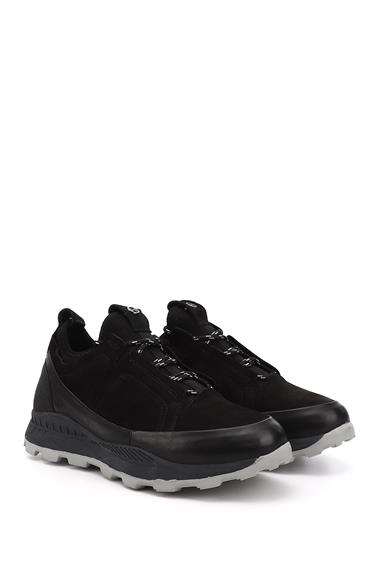 Mens Black Lace-Up Genuine Leather Comfort Sneaker
