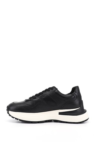 Erkek Siyah Bağcıklı Hakiki Deri Comfort Sneaker