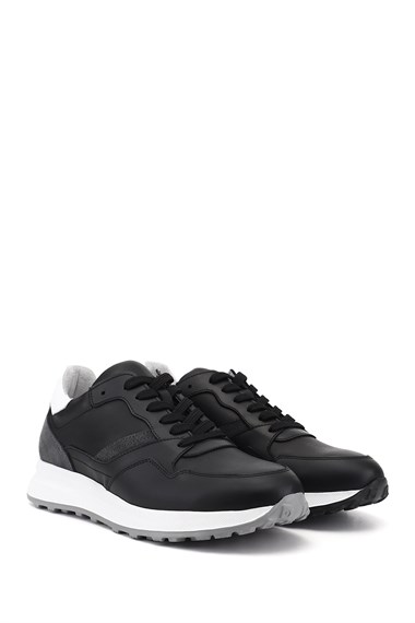 Erkek Siyah Bağcıklı Hakiki Deri Comfort Sneaker