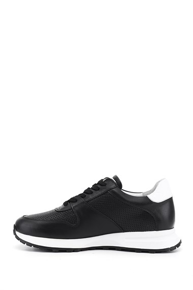 Erkek Siyah Bağcıklı Hakiki Deri Comfort Sneaker