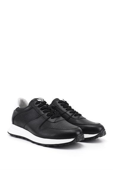 Erkek Siyah Bağcıklı Hakiki Deri Comfort Sneaker