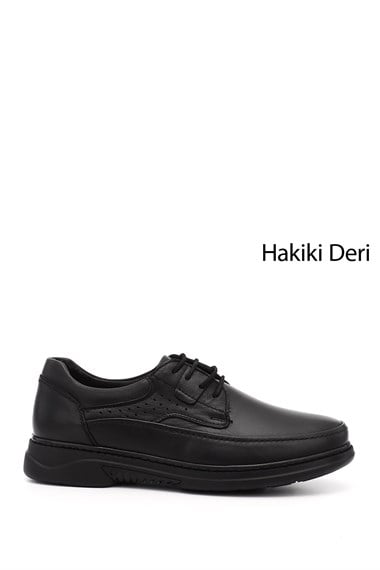Mens Black Lace-Up Genuine Leather Comfort Shoes
