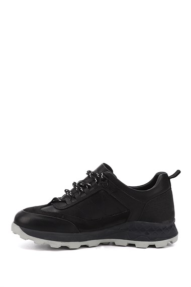 Mens Black Lace-Up Genuine Leather Comfort Sneaker