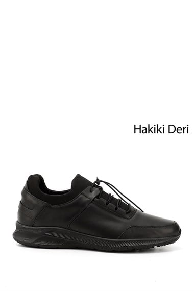 Mens Black Lace-Up Genuine Leather Comfort Sneaker