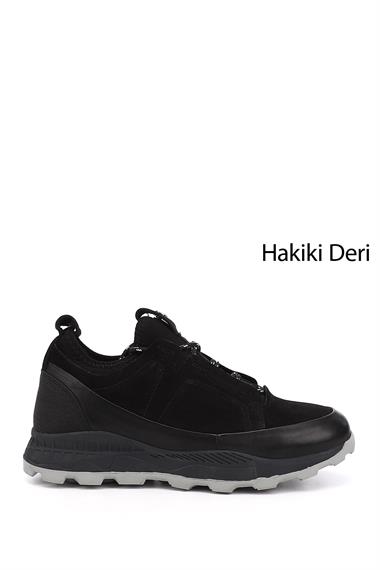 Mens Black Lace-Up Genuine Leather Comfort Sneaker