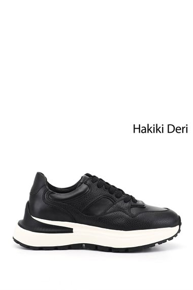 Erkek Siyah Bağcıklı Hakiki Deri Comfort Sneaker