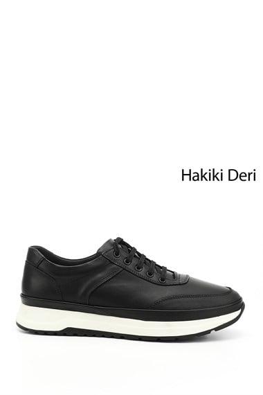 Mens Black Lace-Up Genuine Leather Comfort Sneaker