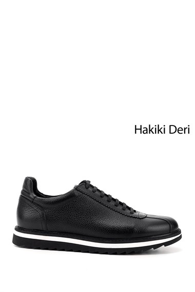 Erkek Siyah Bağcıklı Hakiki Deri Comfort Sneaker