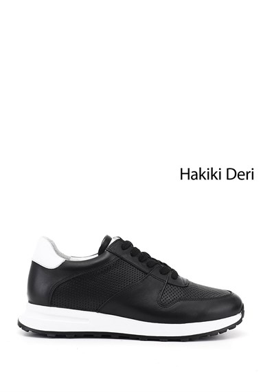 Erkek Siyah Bağcıklı Hakiki Deri Comfort Sneaker