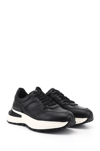 Erkek Siyah Bağcıklı Hakiki Deri Comfort Sneaker