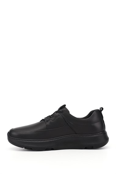Erkek Siyah Bağcıklı Hakiki Deri Comfort Sneaker
