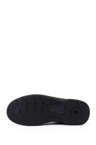 Mens Black Lace-Up Rubber Sole Genuine Leather Sneaker