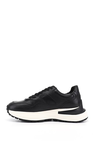 Erkek Siyah Bağcıklı Hakiki Deri Comfort Sneaker