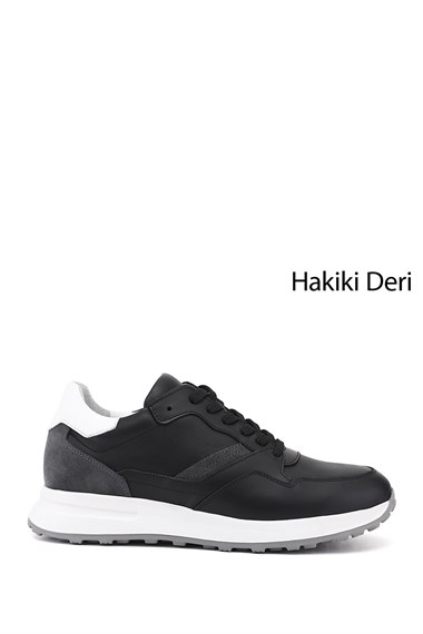 Erkek Siyah Bağcıklı Hakiki Deri Comfort Sneaker