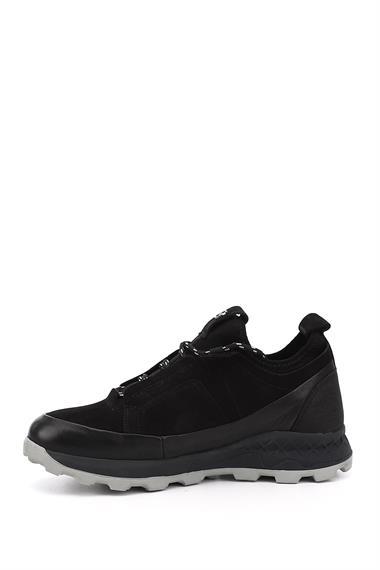 Mens Black Lace-Up Genuine Leather Comfort Sneaker