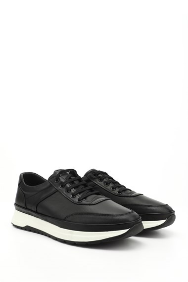 Erkek Siyah Bağcıklı Hakiki Deri Comfort Sneaker
