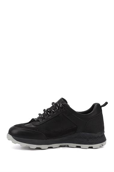 Mens Black Lace-Up Genuine Leather Comfort Sneaker