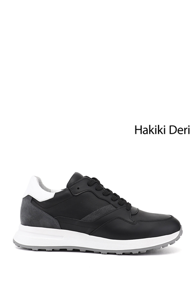 Erkek Siyah Bağcıklı Hakiki Deri Comfort Sneaker