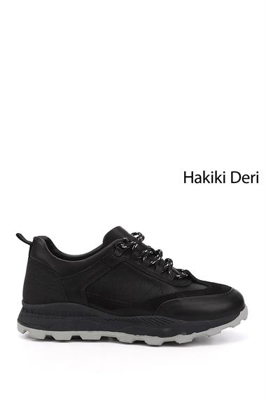 Mens Black Lace-Up Genuine Leather Comfort Sneaker